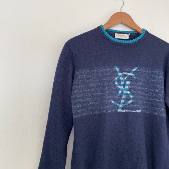 Vintage Yves Saint Laurent Wool Blend Logo Sweater Men's Size Medium - Picture 6 of 6